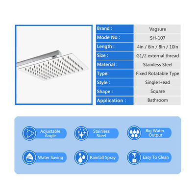 Gương tắm mưa hiệu ứng gương vuông, Đầu vòi hoa sen xoay 360 độ nhà cung cấp
